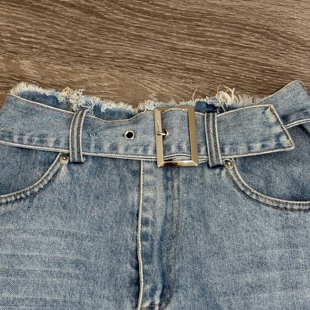 Alexander Wang Light Blue Distressed High-Waist Denim Shorts - Picture 5 of 16